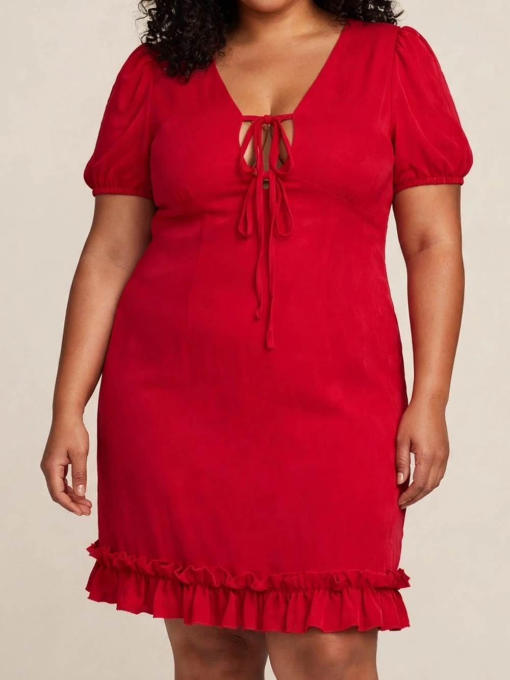 NWT SHEIN Red Tie Front Ruffle Dress w/ Built-In Shorts | XL 12 | New w/ Bag